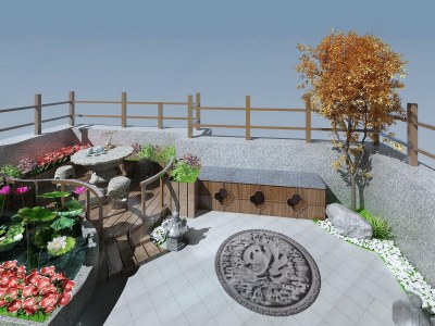 新中式庭院景观3D模型下载
